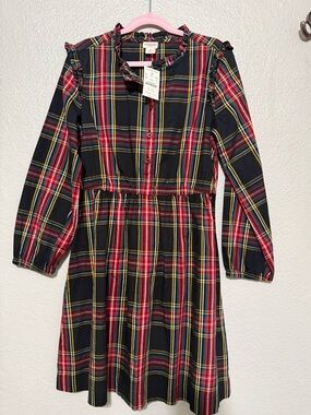 J. Crew Crewcuts Black Red Plaid Ruffle-Trim Holiday Dress NEW NWT